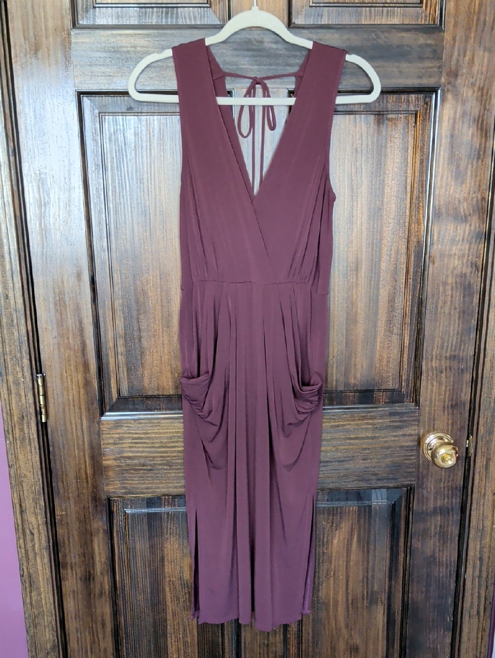 BCBGeneration Plum Midi Dress with Draped Pockets
